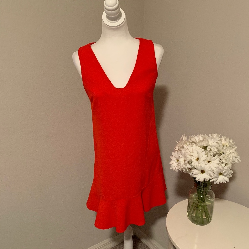 RIVER ISLAND Red Dress with Ruffle Bottom
